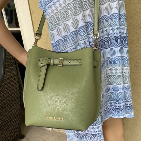 Michael Kors Emilia Small Bucket Bag Messenger Leather Light Sage - Picture 10 of 16